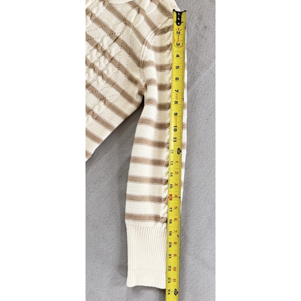Talbots Striped Cable Knit Collared Cardigan Cream Tan Button Sweater M - Picture 7 of 9